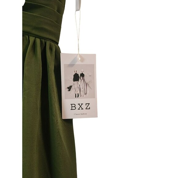 Maxi Dress With Pleated Bodice & Spaghetti Straps Size 12 Olive Green - Picture 5 of 7